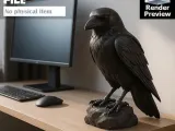 Raven Statue STL File – Gothic Crow Sculpture for 3D Printing-0