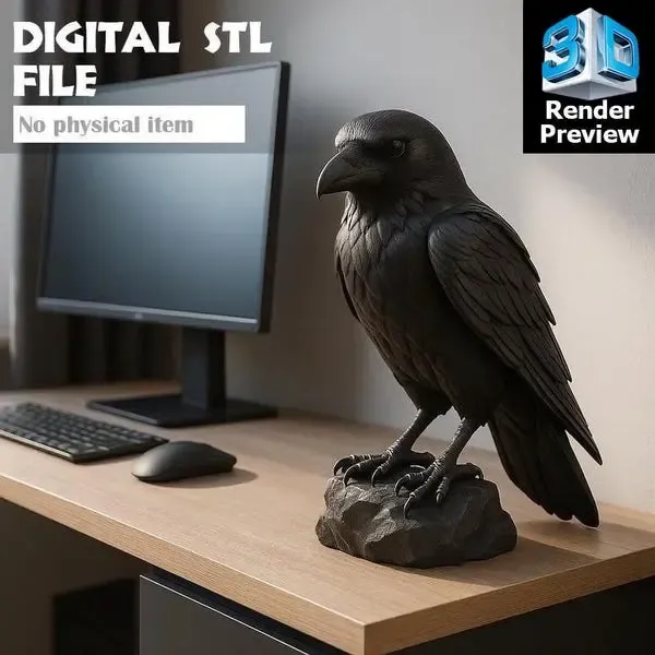 ملف STL لتمثال الغراب – نحت غراب قوطي للطباعة ثلاثية الأبعاد