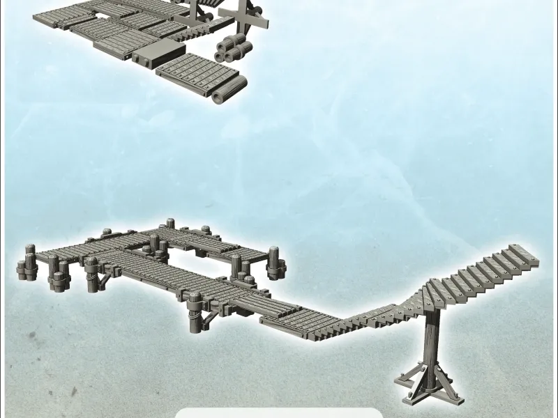 Modular wooden dock pontoon set for boat with stairs (13) -