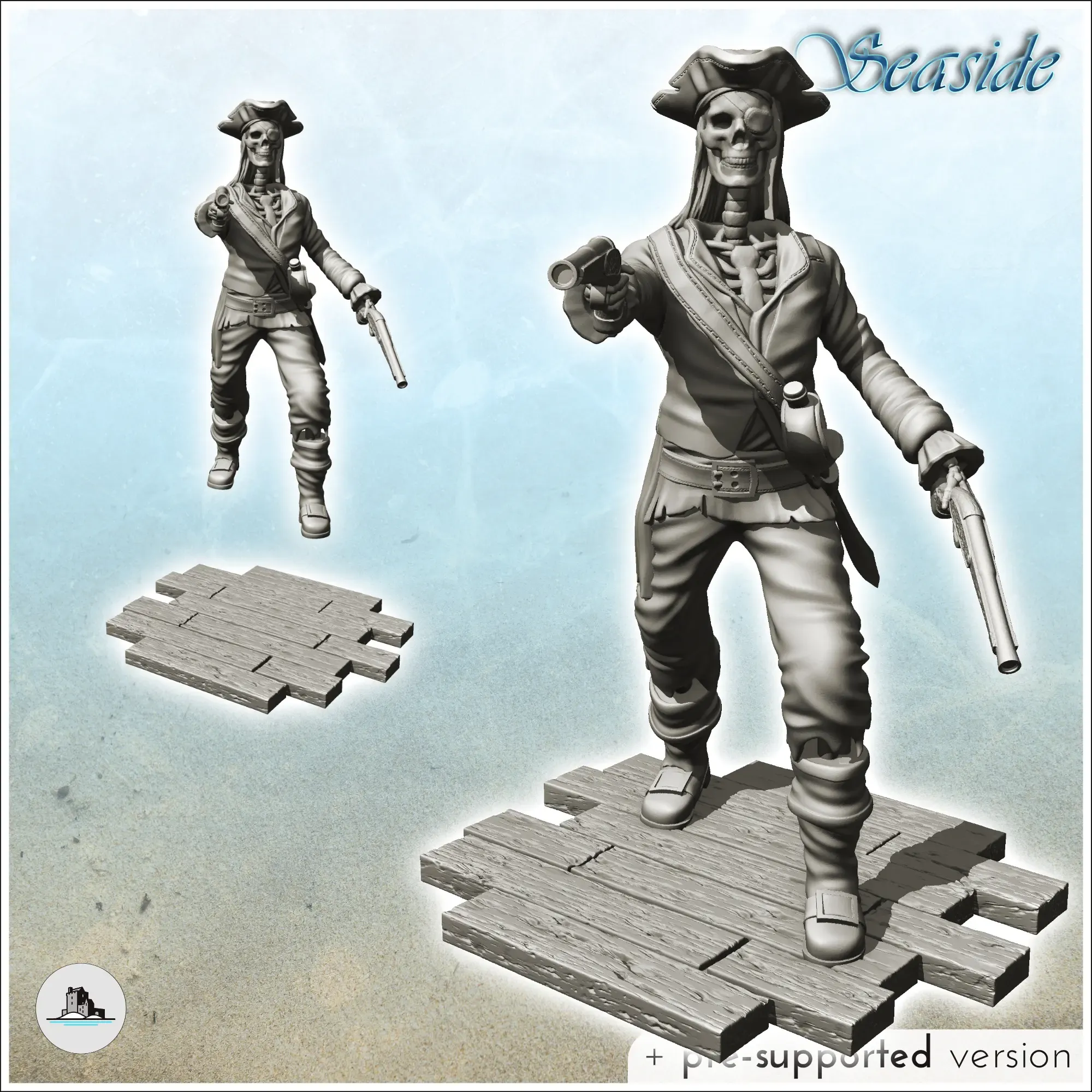 Skeleton pirate with eye patch, pistols and sword  - figure