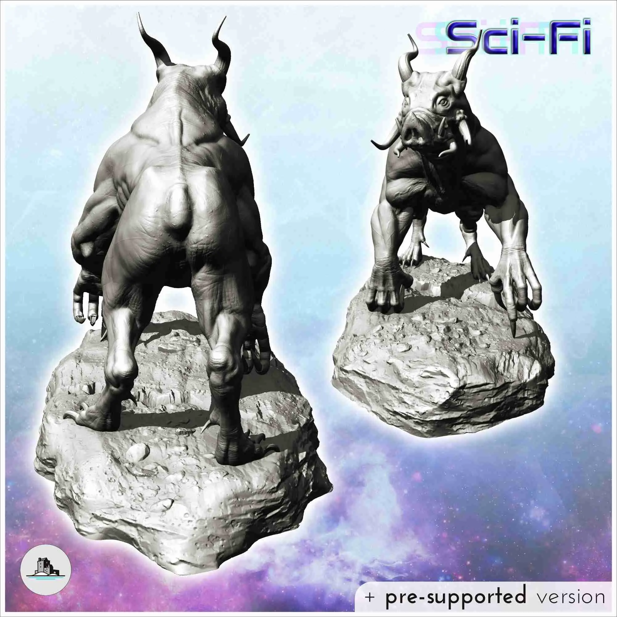 Alien boar creature with double horns and four legs (19) - s
