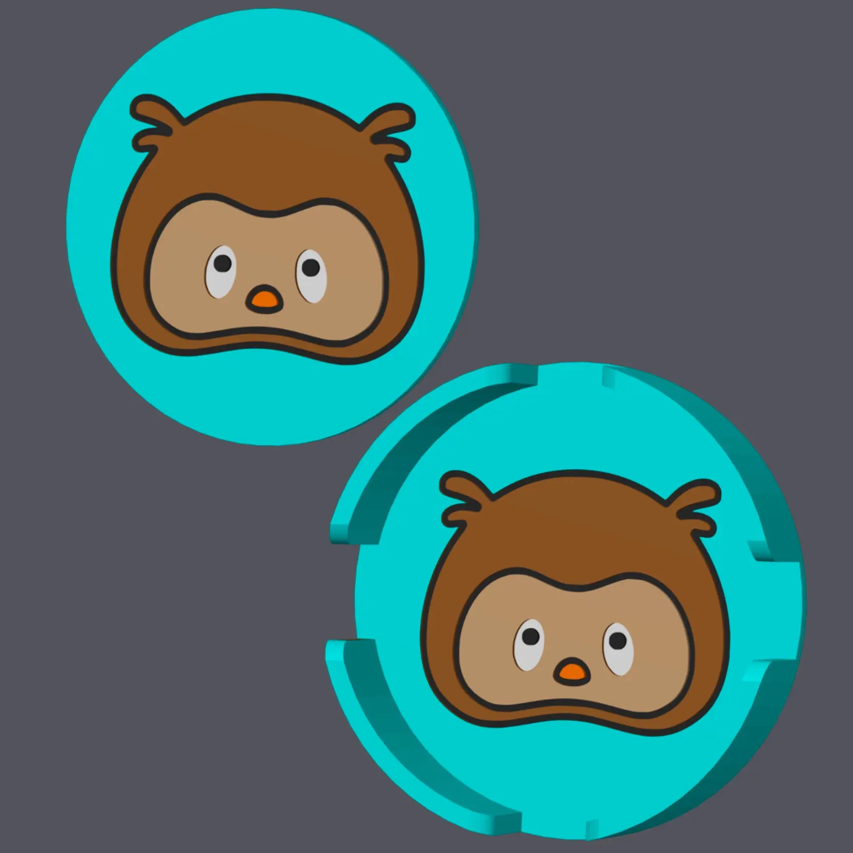 Owl Head - Farm Animals - Round Coasters with holder