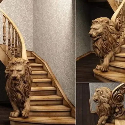Decoractive support near the stairs, baluster with a lion