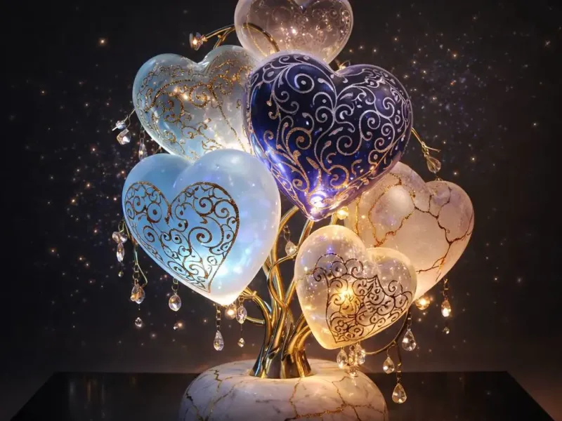 "Golden Filigree Hearts: Ethereal 3D Luminary"