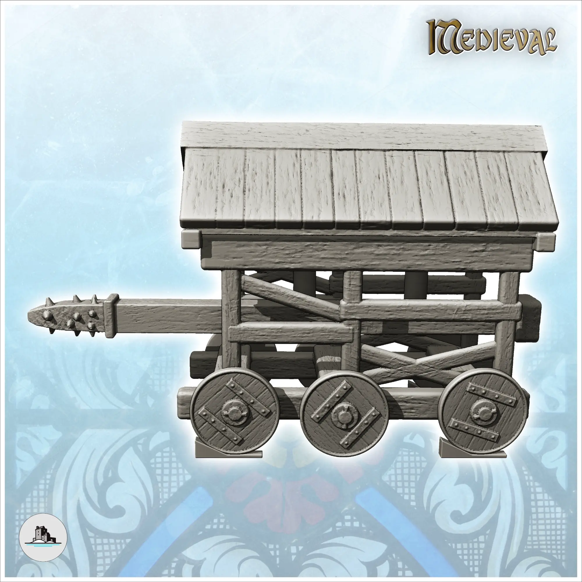 Props & Terrain STL Download - Medieval wooden ram with six wheels and ...