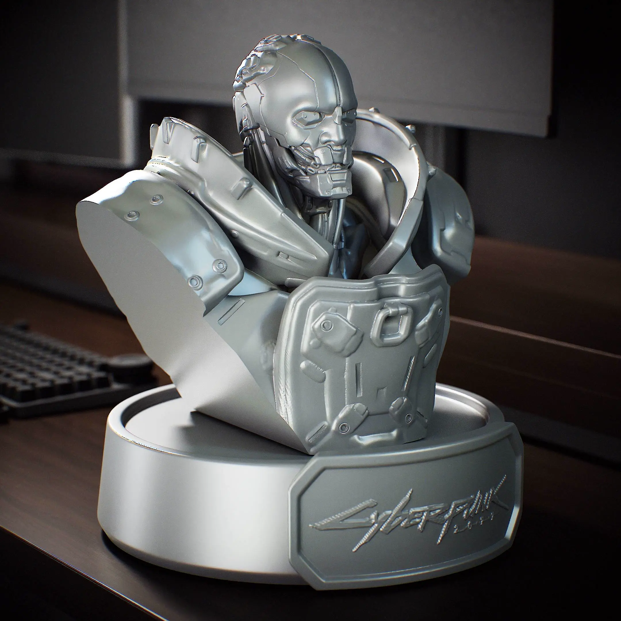 Bust of Adam Smasher from Cyberpunk Videogame