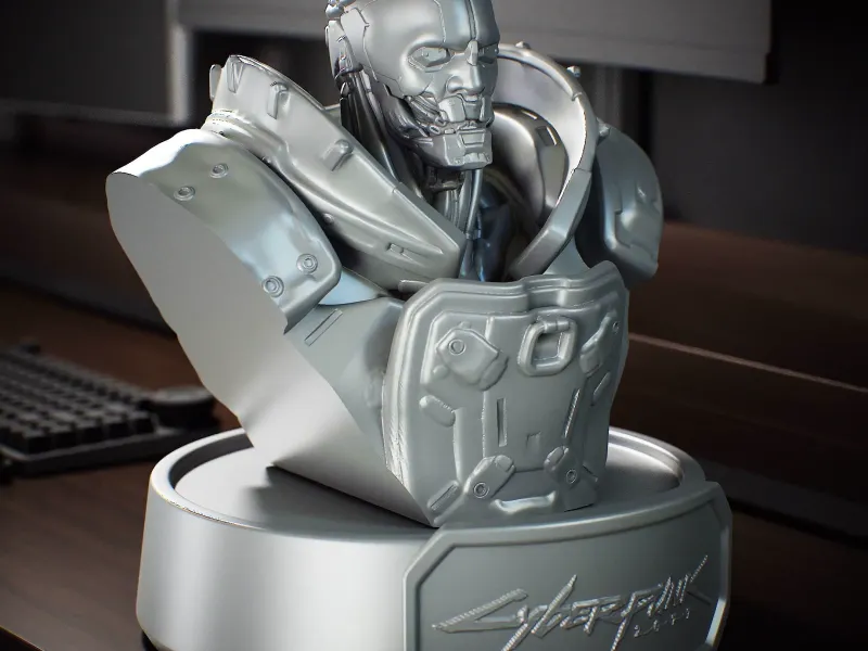 Bust of Adam Smasher from Cyberpunk Videogame