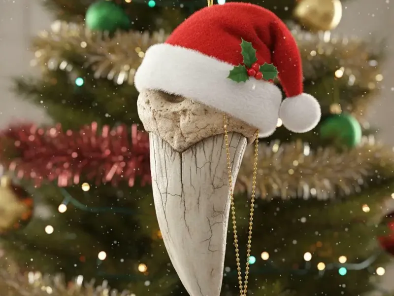 Dinosaur tooth hanging Christmas ornament