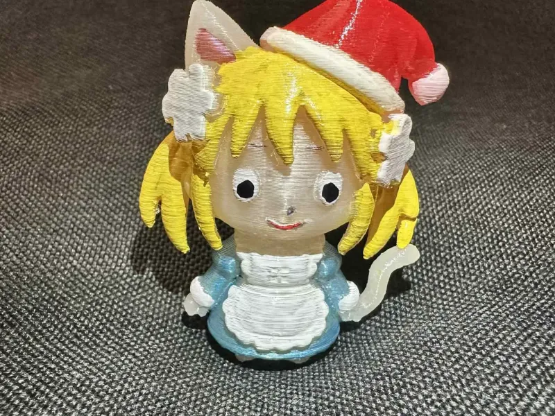 Figura de Garota-Gato de Anime de Natal com Vestido e Chapéu de Papai Noel