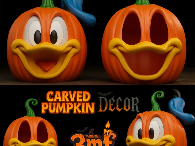 Donald Duck Carved Pumpkin - Decor & Hollow Jack-O'-Lantern