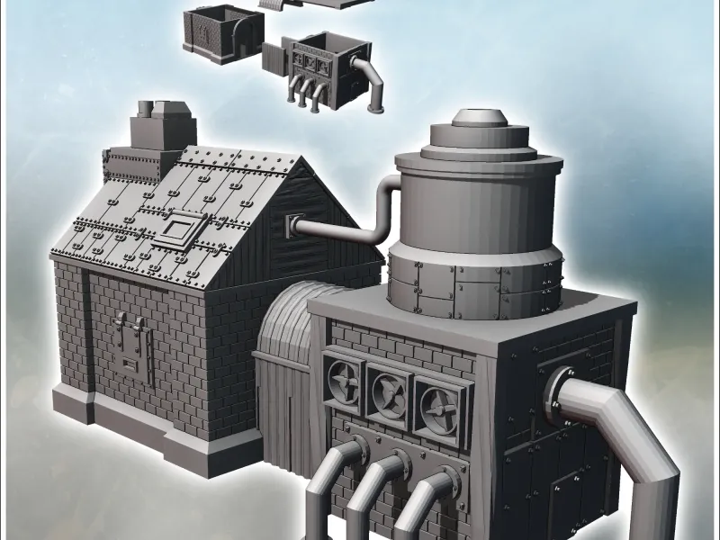 Post-apocalyptic industrial building with large ventilation