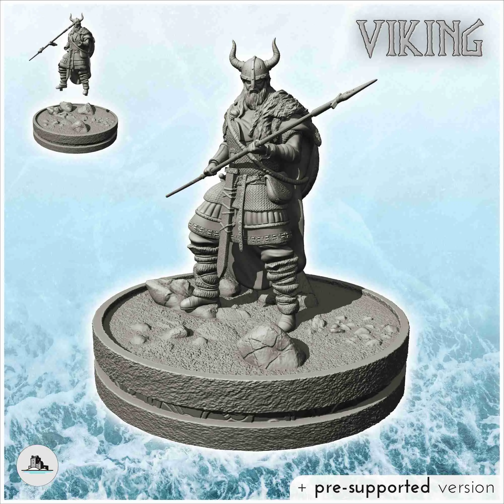 Viking warrior with horned helmet and spear (15) - scenery m