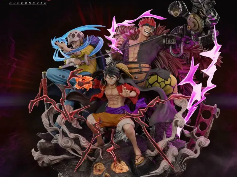 Actiefiguren One Piece, Luffy, Trafalgar en Eustass Multip