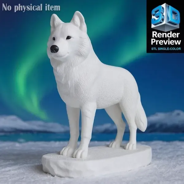 Arctic Wolf Figurine STL – Single-Color 3D Print Model with 