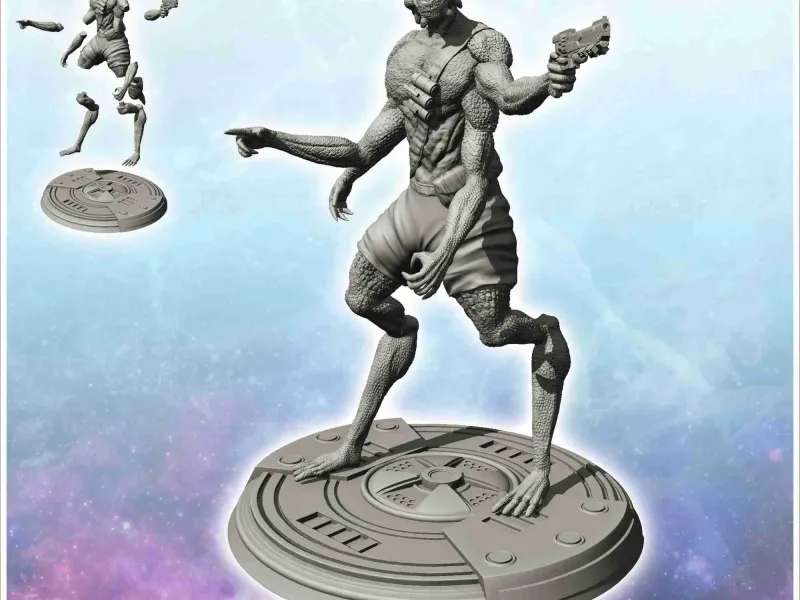 Four-armed alien warrior with laser gun (7) - science fictio