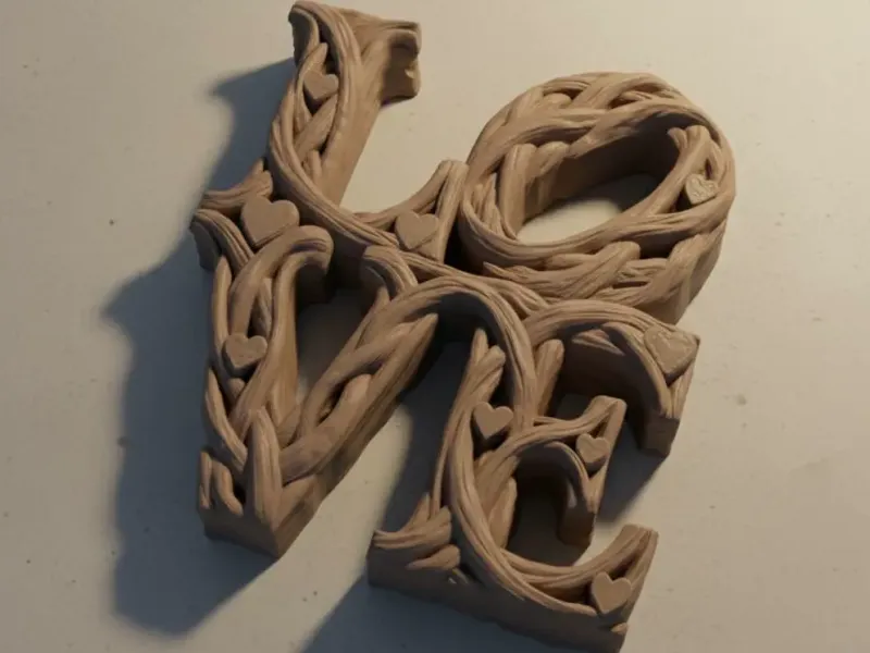 Testo LOVE con texture in legno artigianale