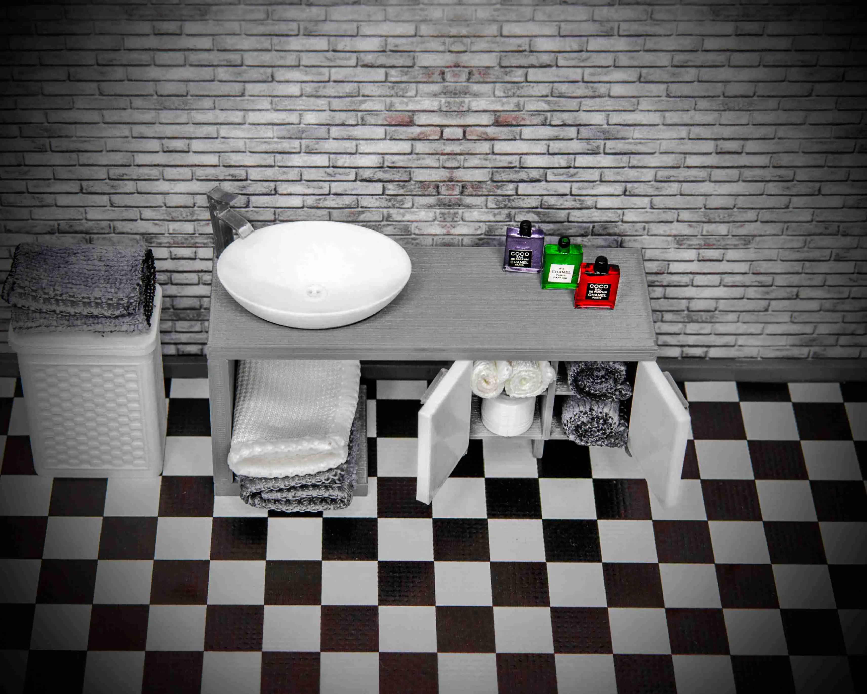 Miniature Bathroom Cabinet with Sink and Faucet 1:12 Scale