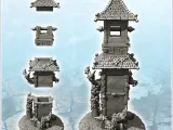 Large medieval tower with multiple tiled roofs and plant-cov-2