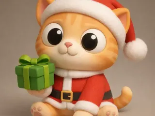 Christmas cat with gift