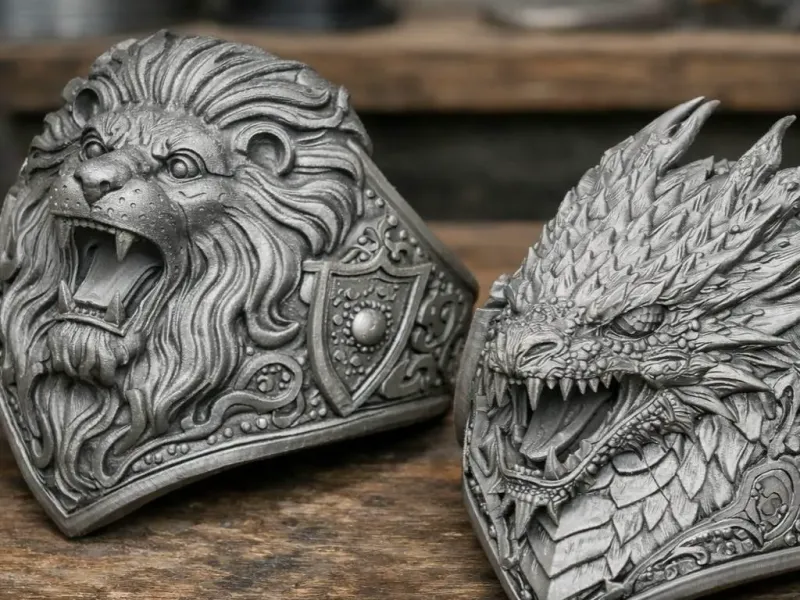Medieval Lion & Dragon Relief Rings