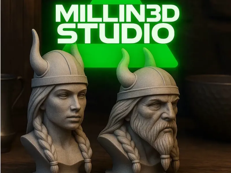 Minnesota Viking couple Male and Female Bust Statues