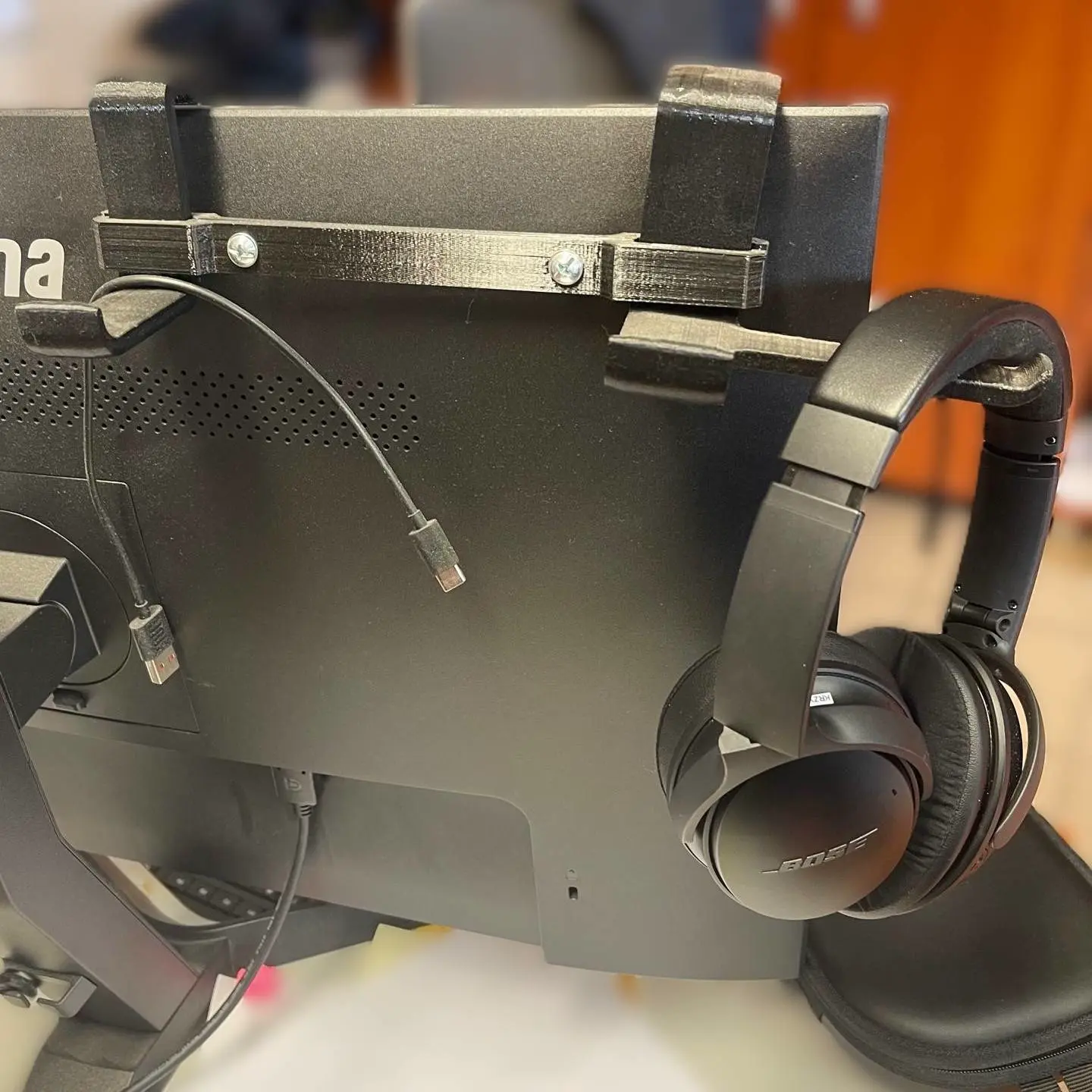 Headphones (and cables) monitor hanger- left, right and back