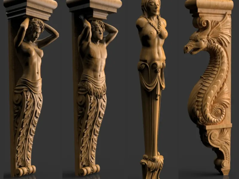 4pcs Bracket with dragon, woman, men