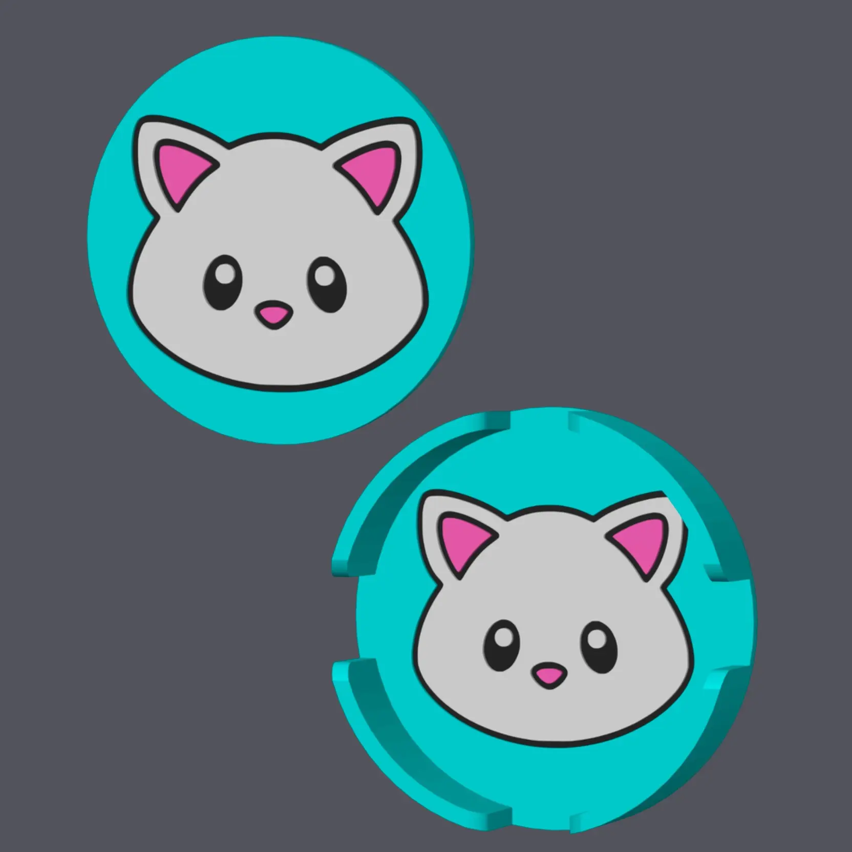 Kitten / Cat Head - Farm Animals - Round Coaster with holder