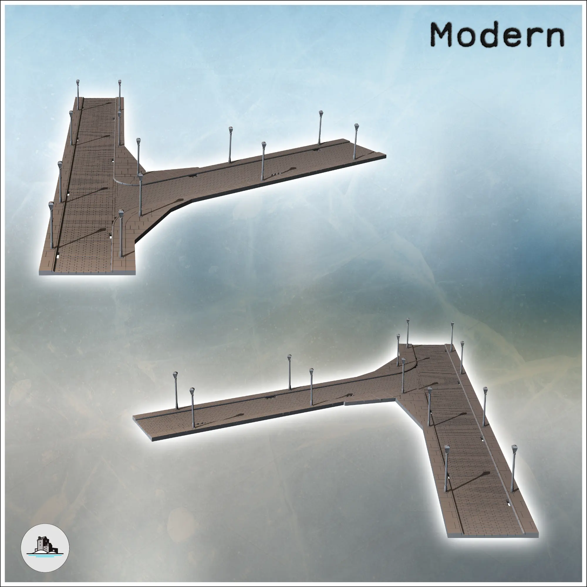 Set of modular paved streets with sidewalks and urban street