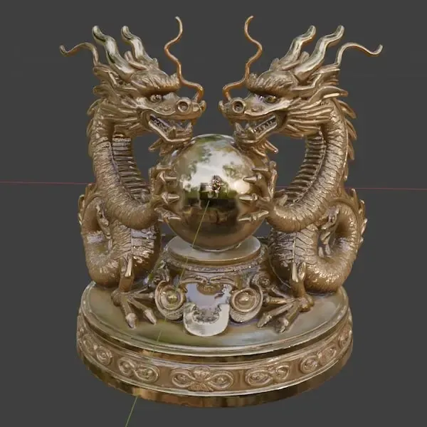 Twin Dragon Sphere Statue 3D Model STL for 3D Printing, Asia
