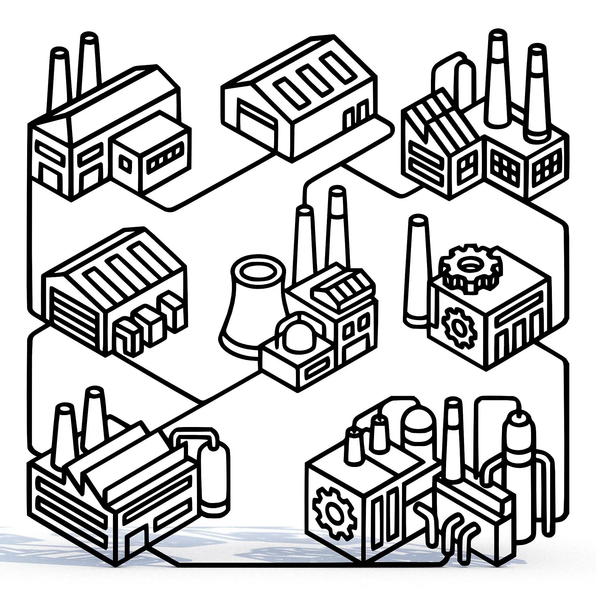 Industrial Buildings Line Art Set