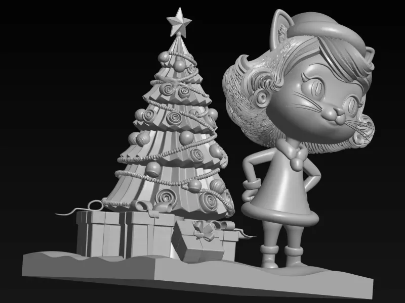 christmas tree and cute cat girl