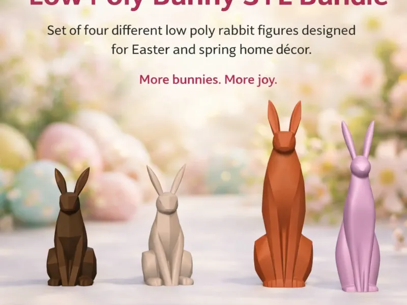 4 Figure di Conigli Low Poly - Pacchetto Coniglietto di Pasqua - Decorazioni di Pasqua