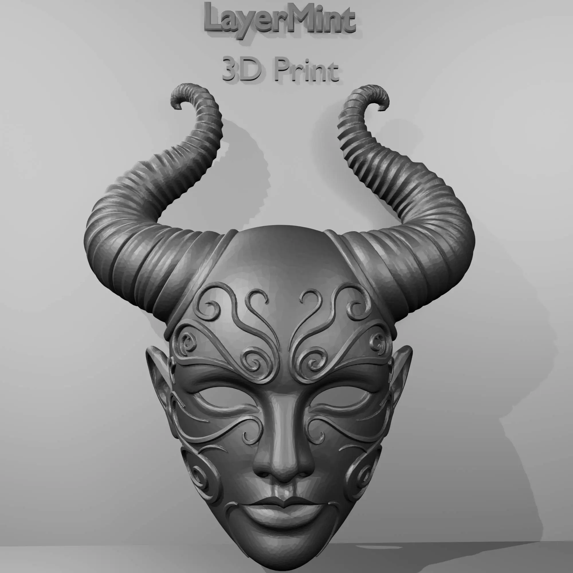 Horned Demon Mask – Detailed Fantasy Cosplay STL File