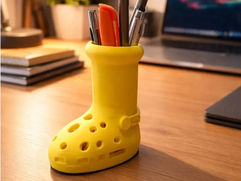 Portabolígrafos de bota Crocs amarilla – Organizador de escritorio divertido