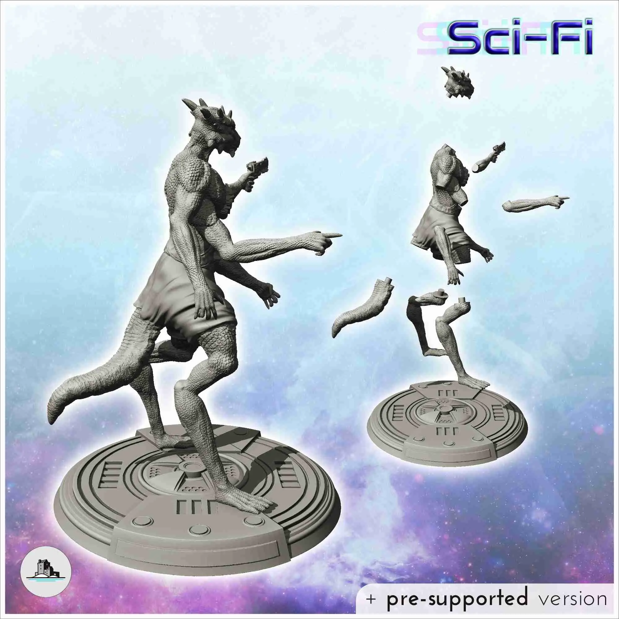 Four-armed alien warrior with laser gun (7) - science fictio