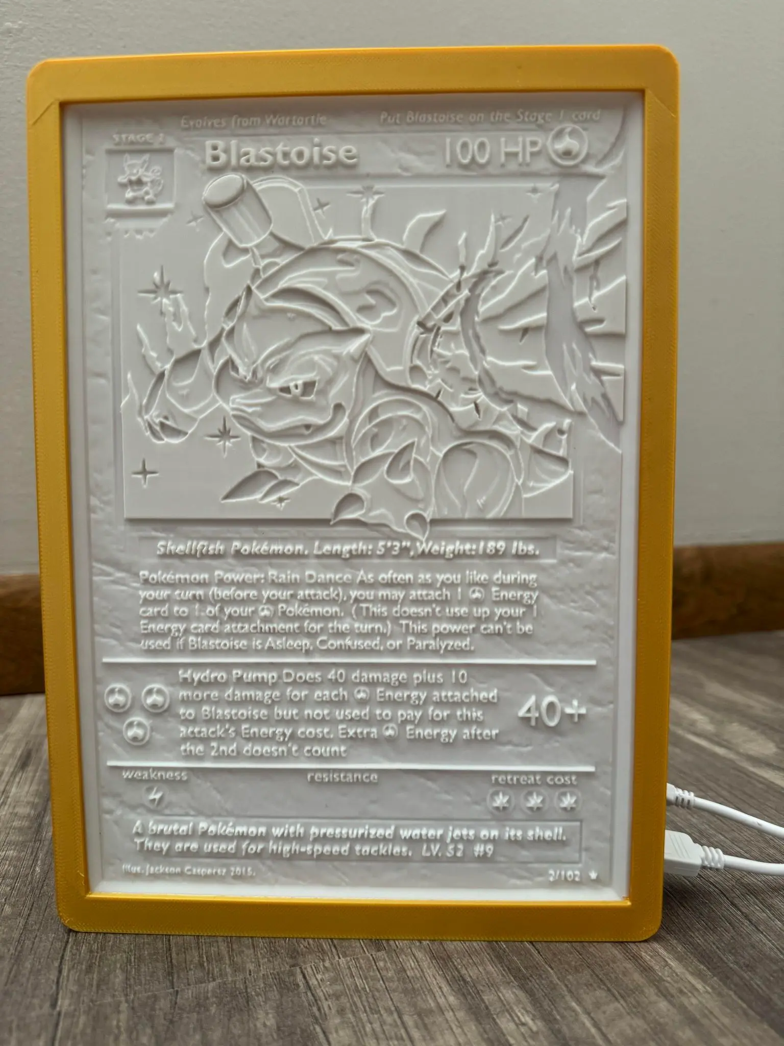 TARJETA POKEMON MARCO DE LITHOPHANE CON BLASTOISE LITOGRAFÍA