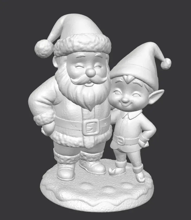 Santa & Happy Elf Holiday Statue
