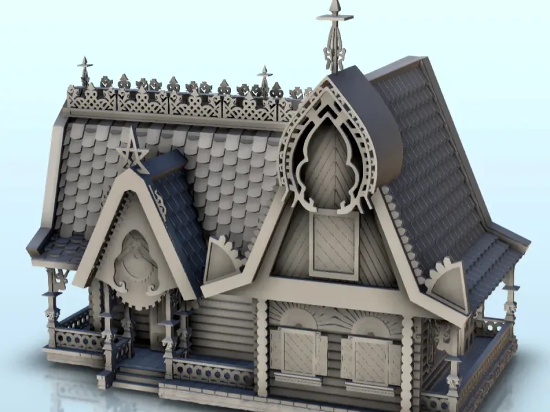 Slavic fancy house with several carved details (9) - miniatu