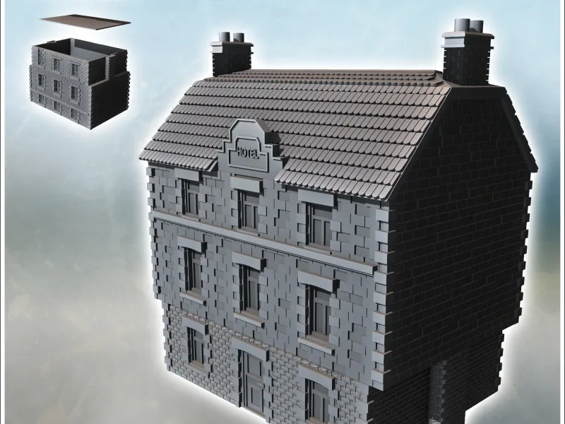 Kiremit çatılı, kesme taş ve briketten yapılmış iki katlı modern otel