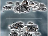 Set of stone debris with car and truck carcass (1) - miniatu-1