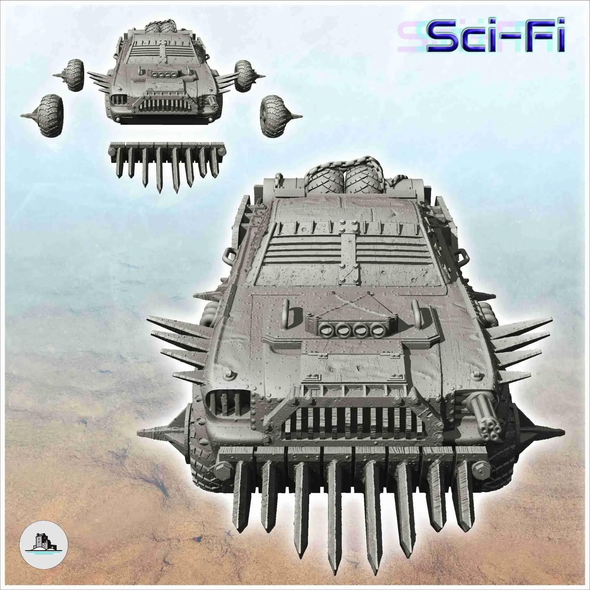Post-apo car with spikes and machine gun (16) - sci-fi scien