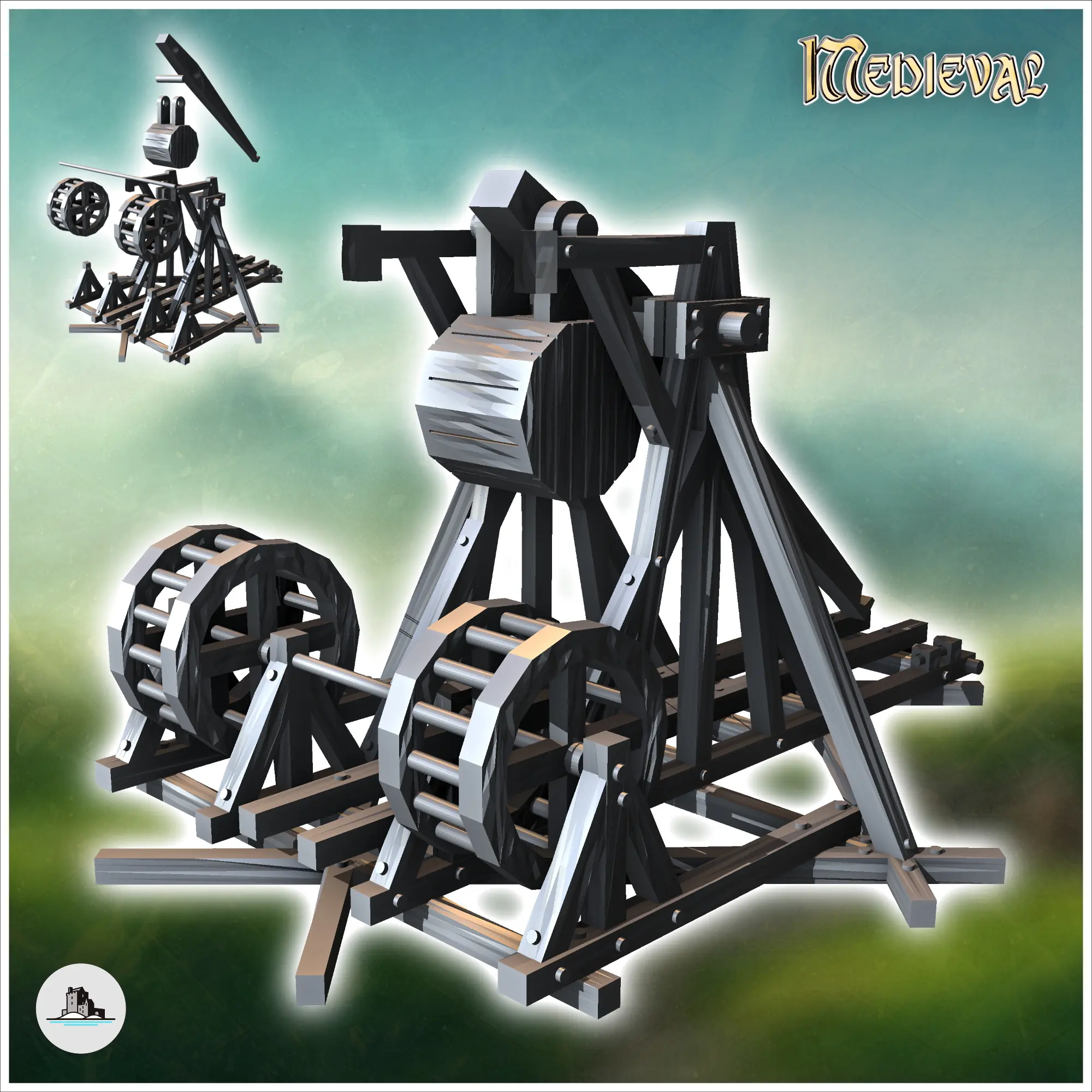 Medieval trebuchet with wooden counterweight (1) - miniature