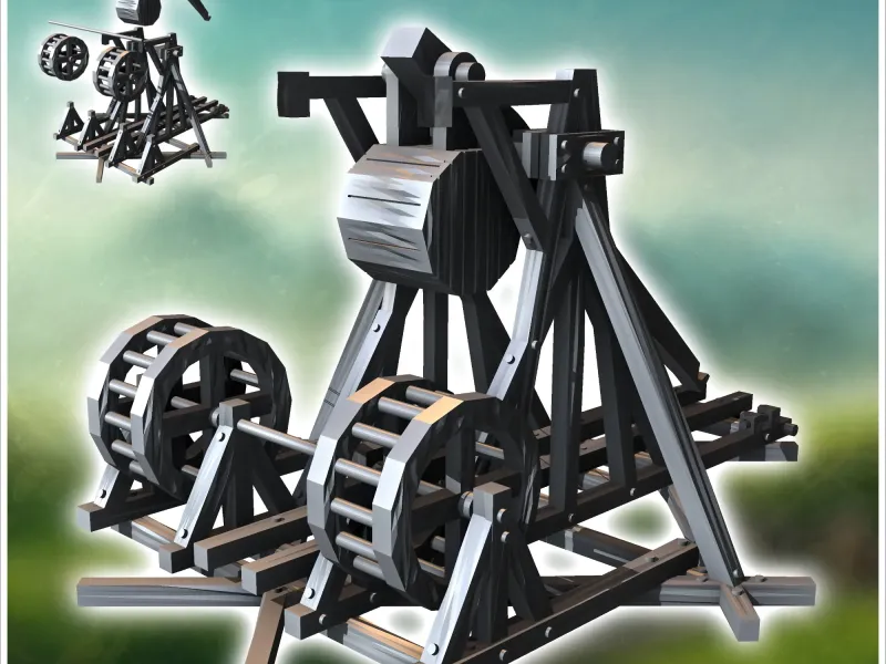 Medieval trebuchet with wooden counterweight (1) - miniature