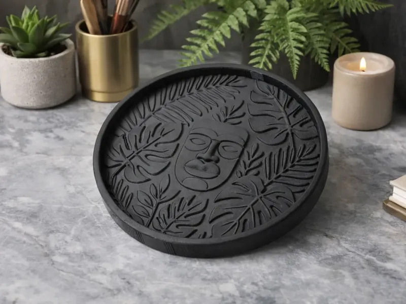 Tiki Botanical Trinket Tray with Leaf Patterns