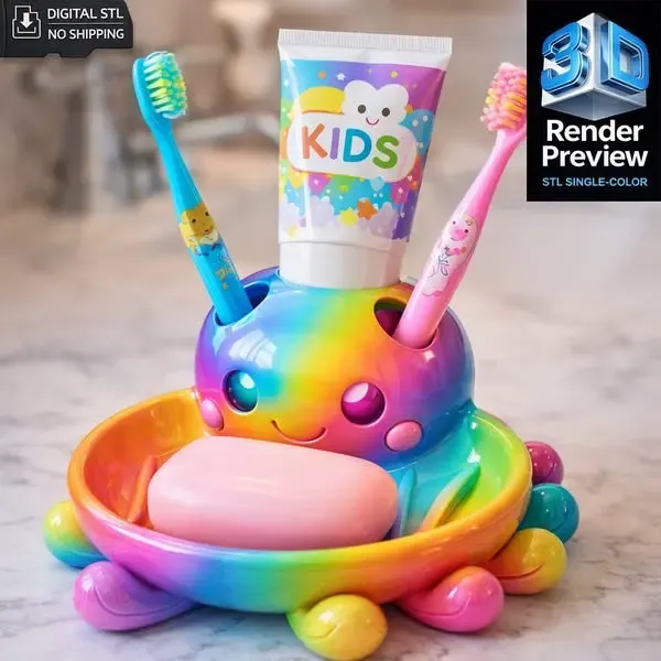 Rainbow Octopus Toothbrush Holder STL