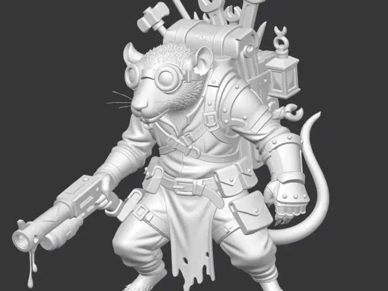 Rat engineer D&D miniature