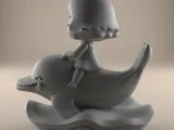 3D STL File Cute Dolphin and Girl Figurine for Decor-3