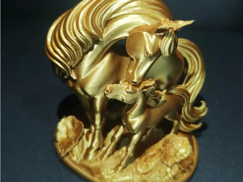 Mother Horse And Foal Nuzzle Love Statue On Floral Base