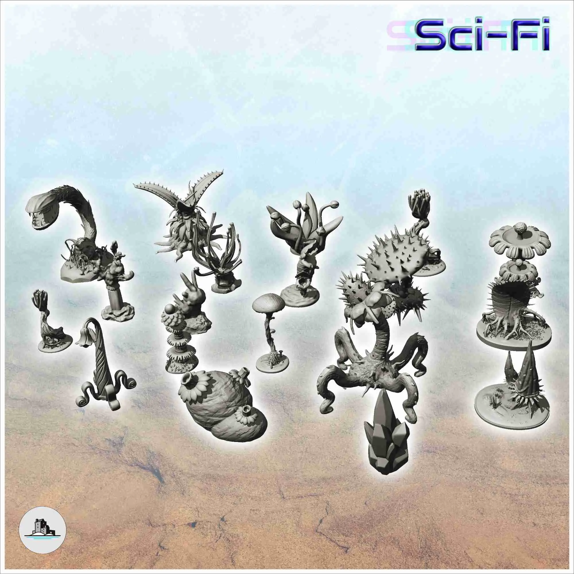 Set of nineteen alien plants (2) - science fiction miniature